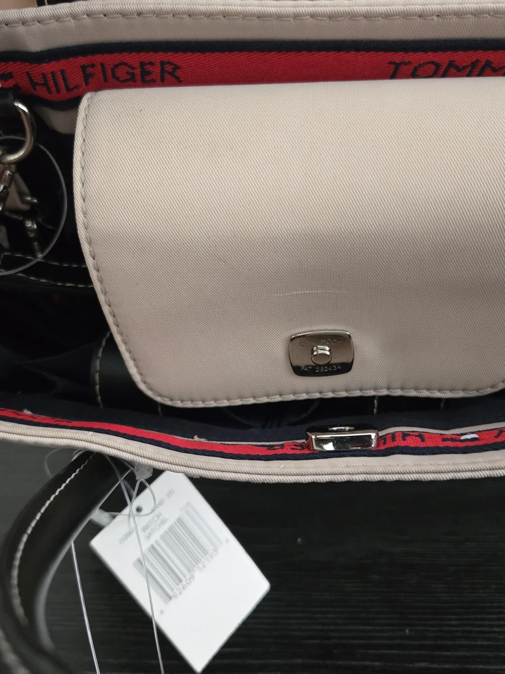Tommy Hilfiger Beige and Black Satchel with Red Trim